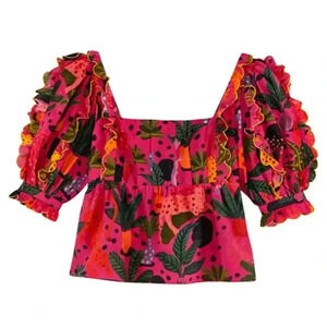 NWT FARM RIO POP LEOPARDS Short Sleeve Top BLOUSE Pink S